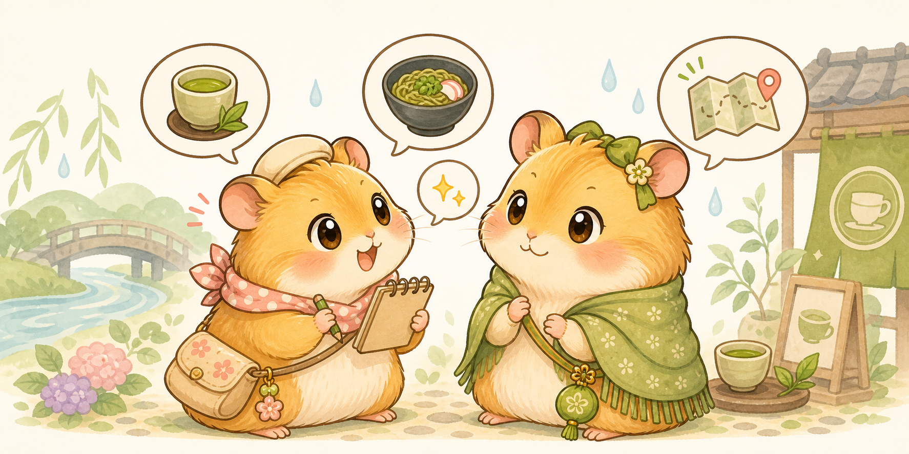 ここちゃんとてんさんの同行会話イラスト