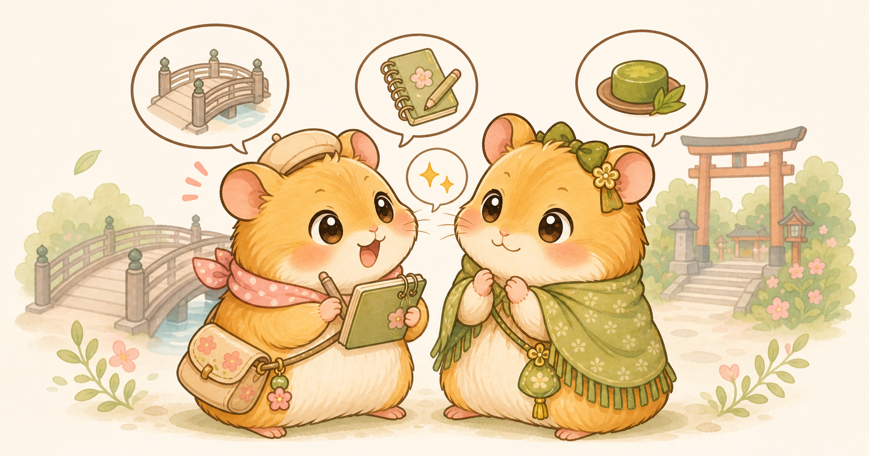 ここちゃんとてんさんの同行会話イラスト