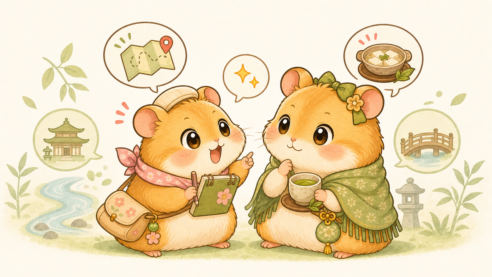 ここちゃんとてんさんの同行会話イラスト