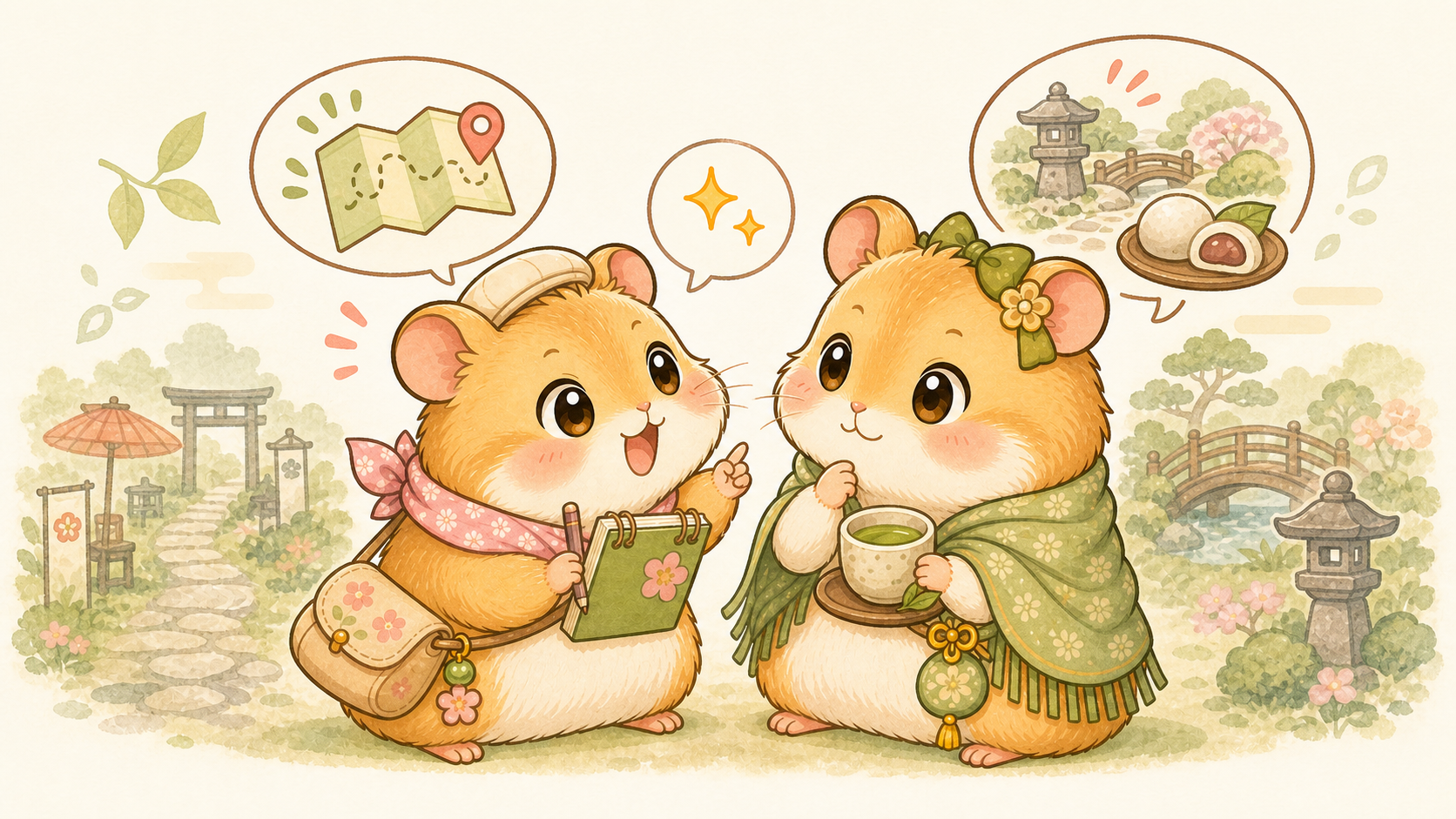 ここちゃんとてんさんの同行会話イラスト