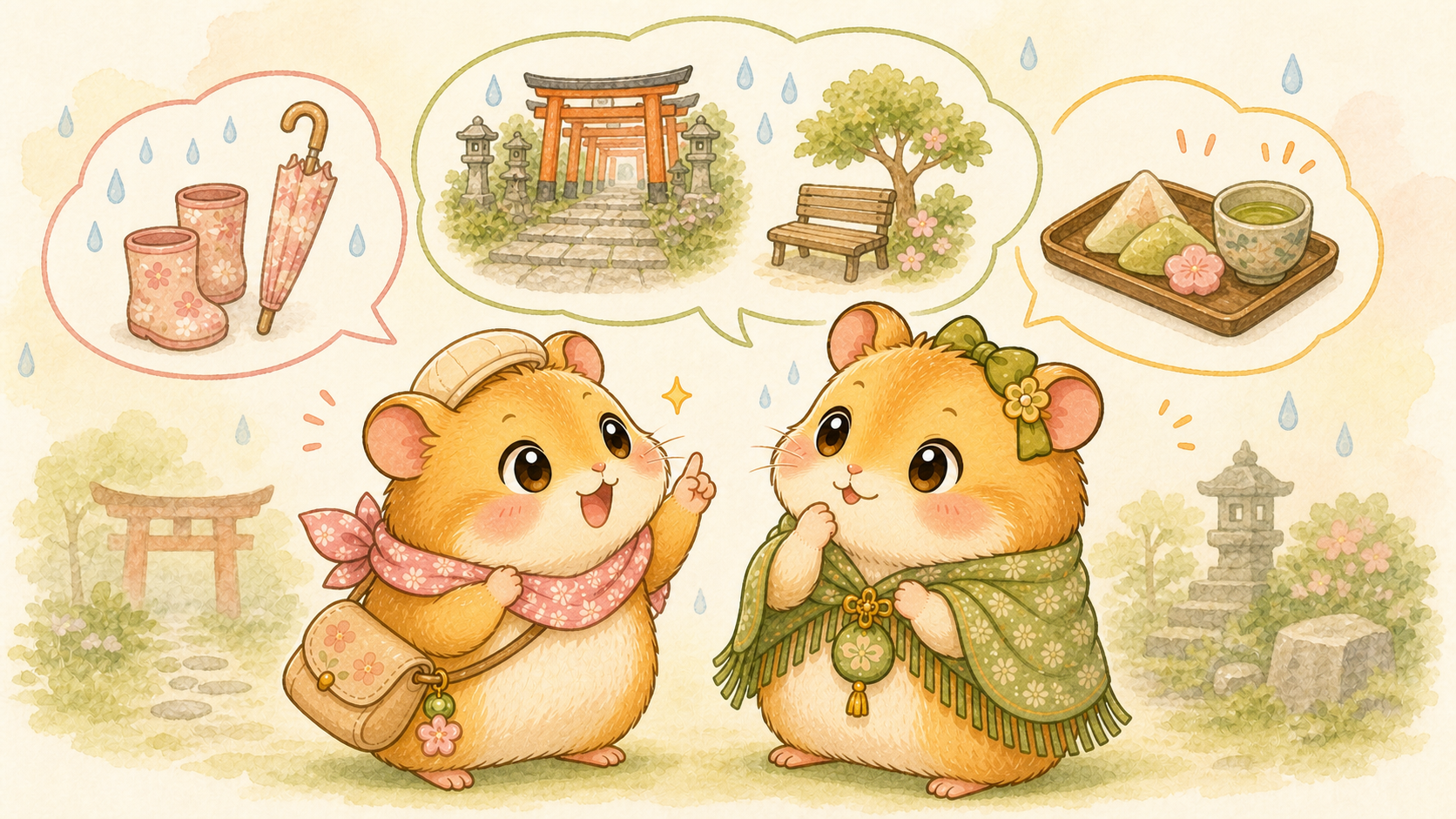 ここちゃんとてんさんの同行会話イラスト