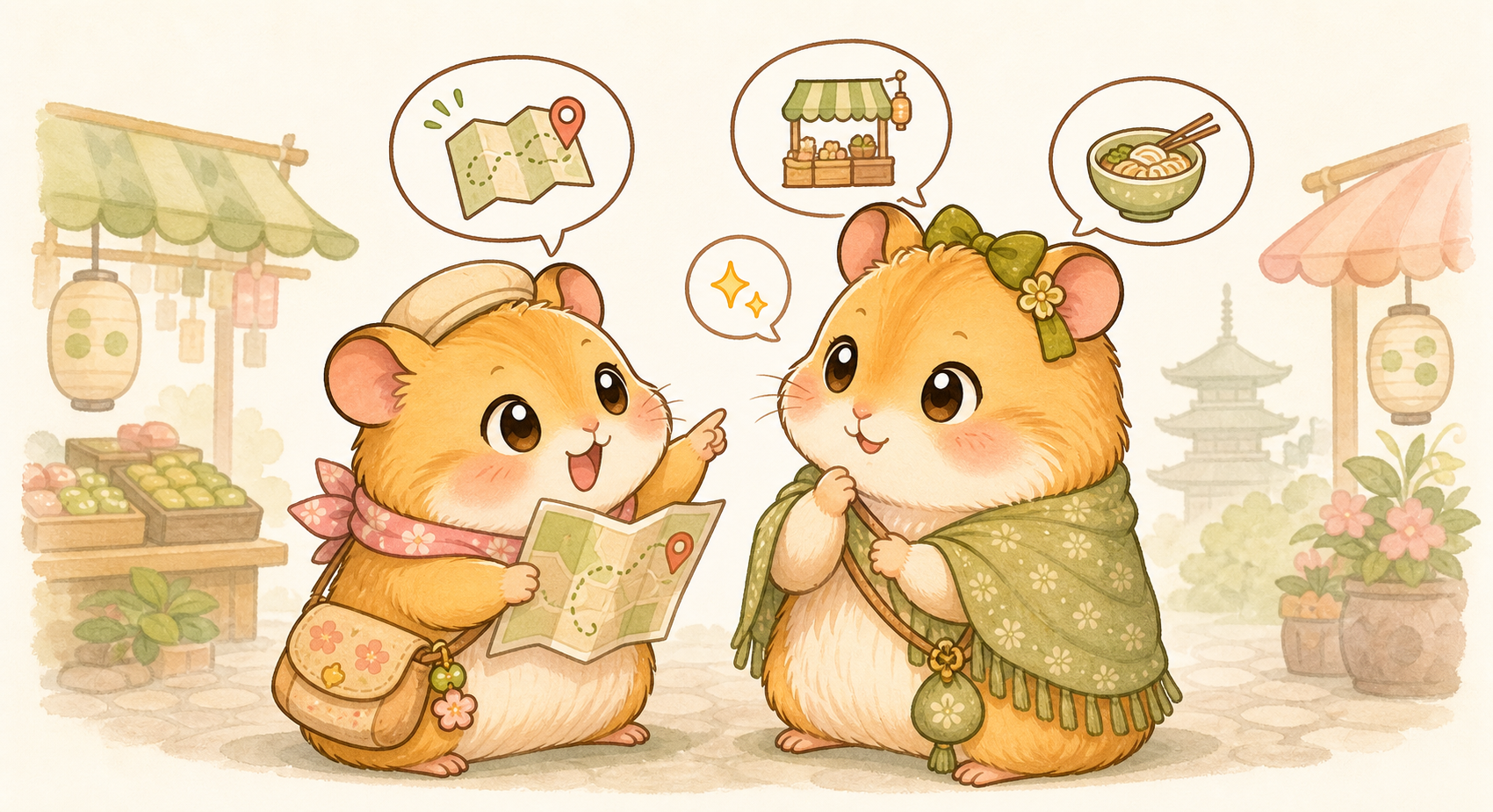 てんさんとここちゃんの同行会話イラスト